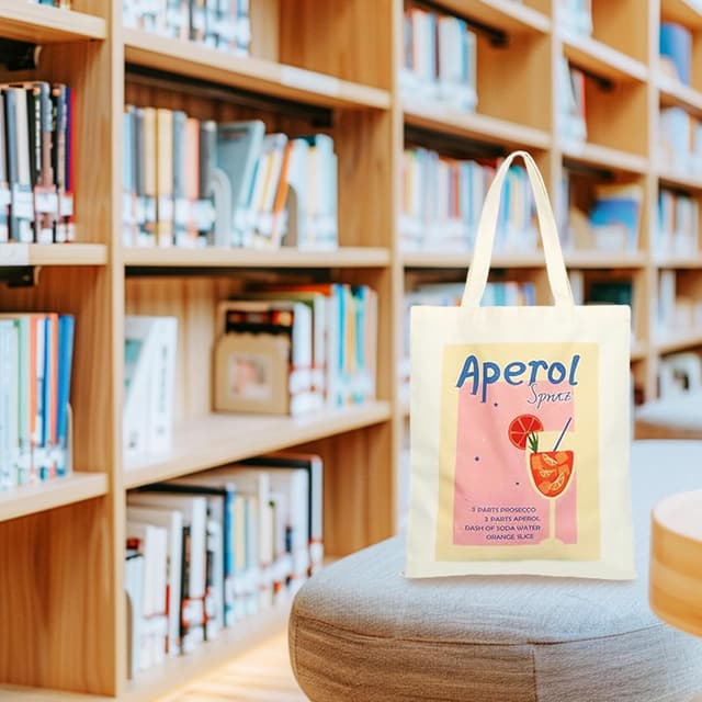 Detalle de Komergave Aperol Spritz Tasche – bedruckter Stoffbeutel aus Canvas als wiederverwendbare Tote Bag