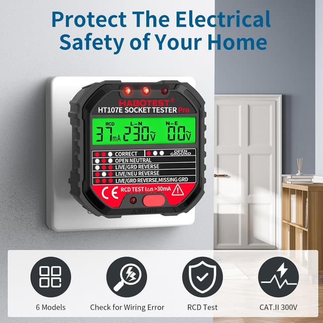 Detalle de YOJOCK Socket Tester RCD Plug Outlet Tester with LCD Display (Electrical Receptacle Detector)