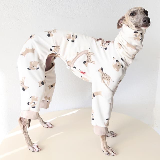 Detalle de Italian Greyhound fleece jumper – warm turtleneck four-leg dog onesie for indoor lounging (Giraffe)