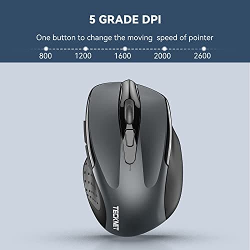 Detalle 2 de TECKNET Ratón Inalámbrico ergonómico 2.4G con 5 niveles y 2600 dpi, 6 botones (USB Plug & Play)