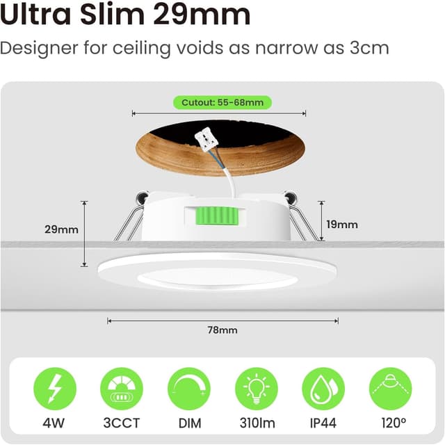 Detalle 2 de ALUSSO Einbaustrahler 68 mm LED 6er Set