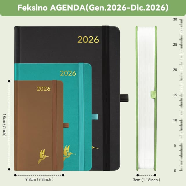 Detalle 2 de FEKSINO Agenda 2026 giornaliera A6 18 x 9,8 cm in pelle PU rosa (gennaio 2026–dicembre 2026)