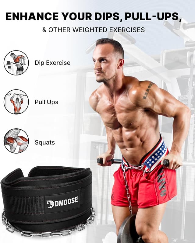 Detalle de DMoose Fitness Dip Belt with 36" Steel Chain, Neoprene Padding (Supports 350 lbs)