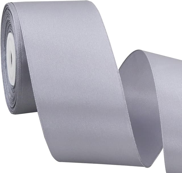 Detalle de TONIFUL Satinband Silber 5 cm x 20 m – breit für Schleifen, Geschenkverpackungen und Partydekoration
