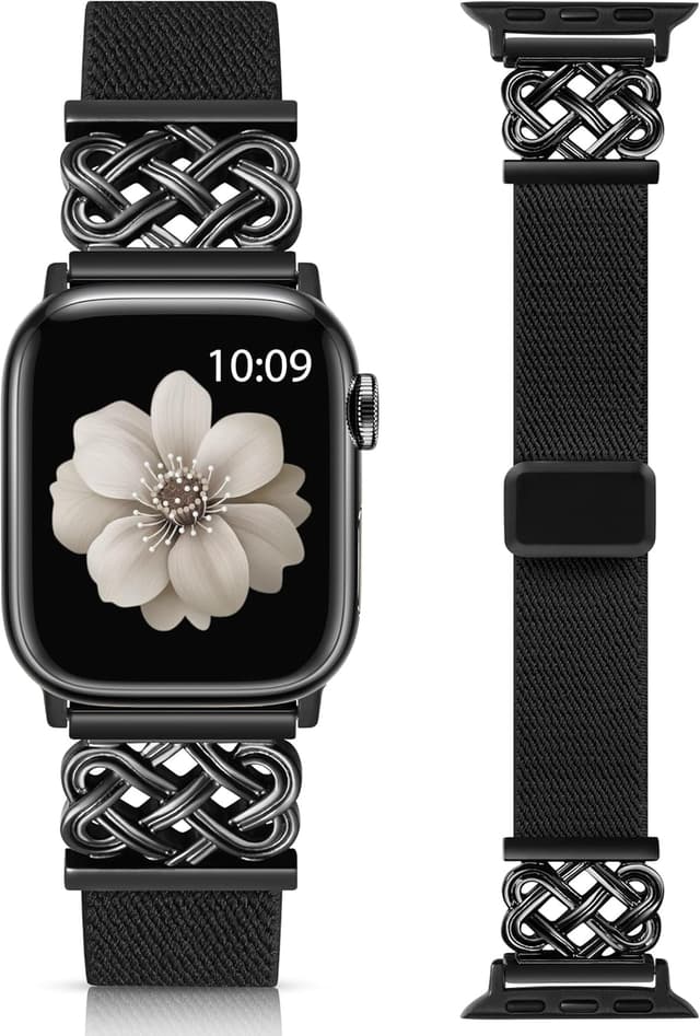 Detalle de Minyee Magnetic Stretchy Band with Celtic Knot Clasp for Apple Watch (38/40/41/42/44/45/46/49mm)