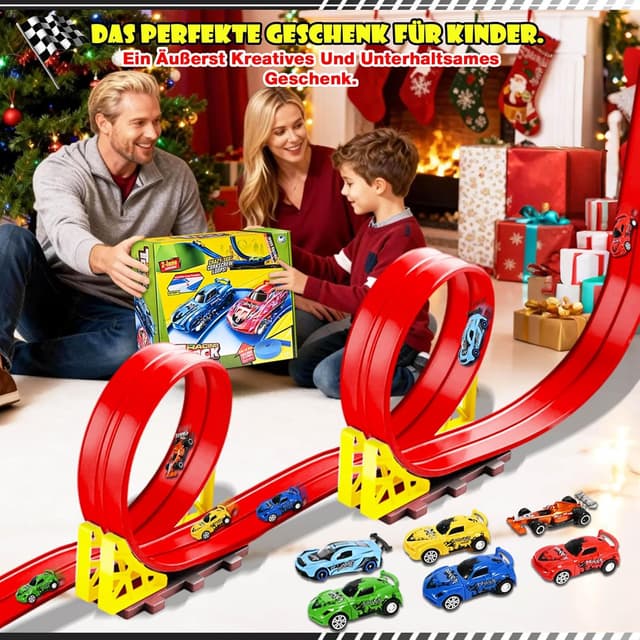 Thumbnail 6 de Rennbahn Kinder 5M – flexible Autorennbahn mit 6 Autos, Doppelspur und Aufbewahrungstasche (ab 3+)