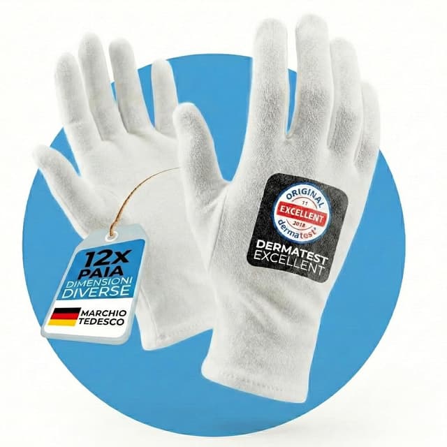 Detalle de LAVAMED DermatTest Guanti in cotone 100% bianchi (extra morbidi) taglia M, 12 paia