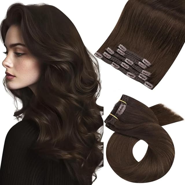 Detalle de Moresoo Extensiones de Clip Pelo Natural Castaño Oscuro 50cm💇♀