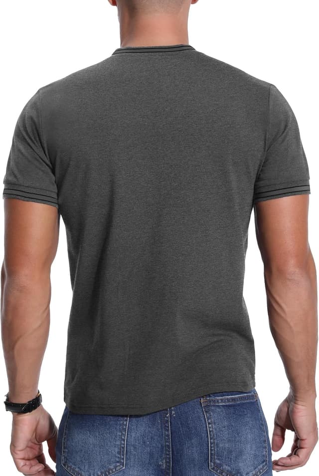 Detalle de PCEAIIH Men’s Henley Zip Stand Neck T-Shirt with Deer Head Embroidery