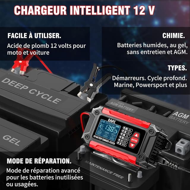 Detalle de Testeur de batterie 12V 6A EAFC12V6A