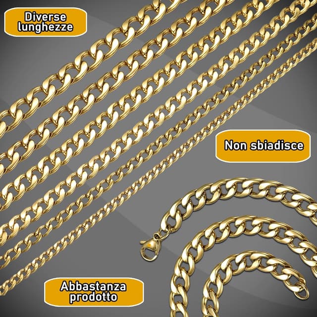 Detalle de DonDon Collana uomo in acciaio inox con catena colore oro (misure disponibili)