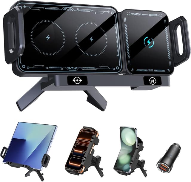 Detalle de Olycism Support voiture pour téléphone avec charge sans fil 15 W Dual Coils (rotatif) pour Galaxy Z Fold/Flip