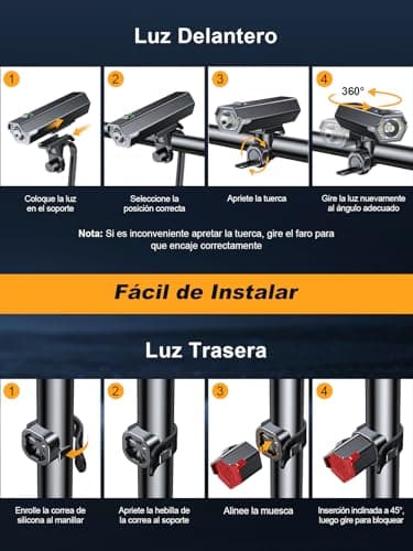 Thumbnail 6 de Glangeh Luci bicicletta LED ricaricabili USB, impermeabili IP65