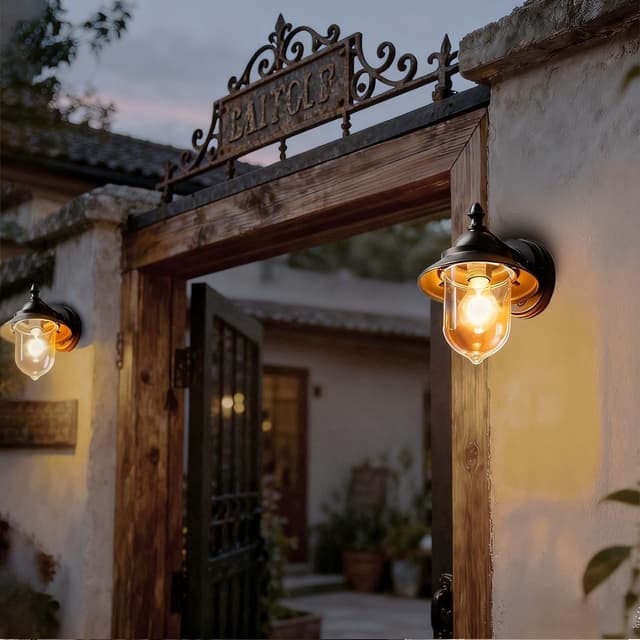 Detalle de EBION Coach Lantern Outdoor Wall Lights – Traditional vintage retro black coach lantern wall lamps (bulbs not included)