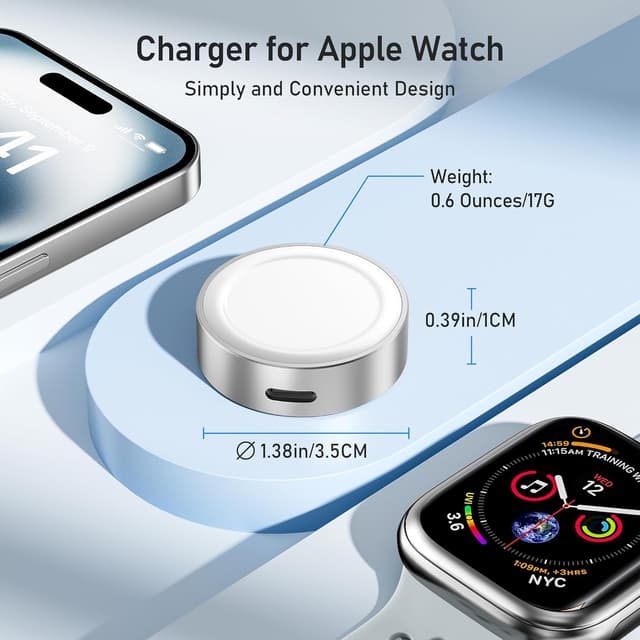 Detalle de Elebase for Apple Watch 11 Charger (5W) – USB-C magnetic wireless charging adapter