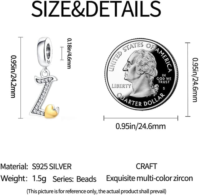 Detalle de LIGHTDOG Charms lettres en argent 925 (zincirconium doré) pour bracelets européens compatibles
