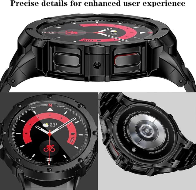 Detalle 2 de SUPLINK Metallgehäuse mit Band für Samsung Galaxy Watch 4/5/6 – Edelstahl-Schutzhülle fürs Armband (45 mm/44 mm)