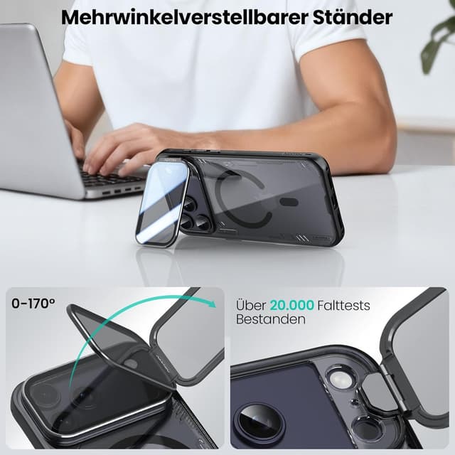 Detalle 2 de Nillkin Hülle für iPhone 17 Pro Max – MagSafe-kompatibles dünnes Case mit transparentem Kameraschutz & Ständer, klar schwarz