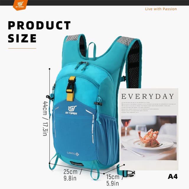Detalle 2 de SKYSPER Wanderrucksack 15L für Herren – leichter Tagesrucksack für Wandern, Ausflüge und Reisen (Hellblau)
