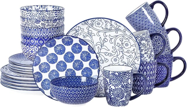 Detalle de Selamica 12-Piece Ceramic Dinnerware Set (Plates & Bowls) for 4, Scratch-Resistant, Assorted Colors