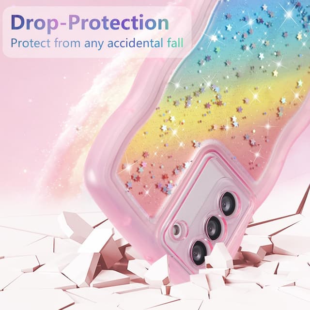 Detalle 2 de ZTOFERA Curly Wave Glitter Rainbow Star TPU Case for Samsung Galaxy S22 5G (6.1-inch)
