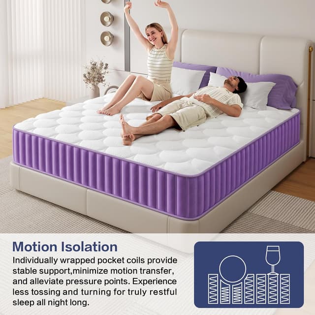 Detalle de Niqooia 4FT6 10 Inch Hybrid Memory Foam Mattress – 7-Zone Pocket Sprung Support, Medium-Firm (135×190×25cm)