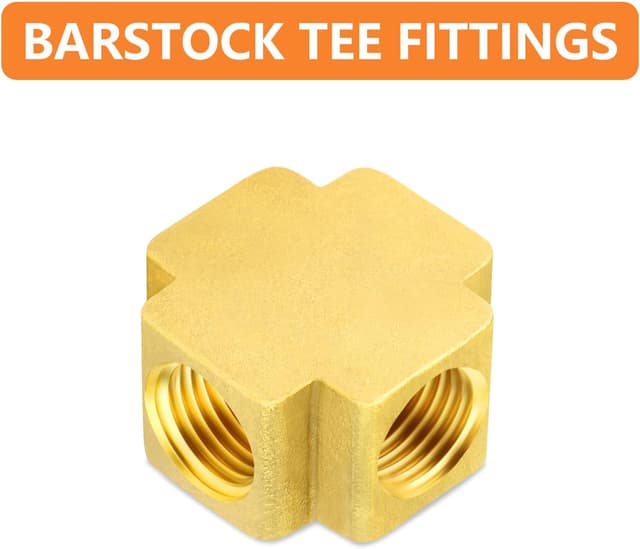 Detalle de GASHER Messing 4-Wege Rohrverschraubung (Barstock) – 5er-Set, BSP Female, 1/8