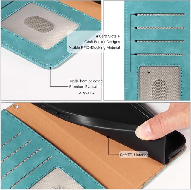 Thumbnail 6 de GOTOURED Handyhülle für Samsung Galaxy A16 mit Klappfunktion, RFID-Blockierung, Kartenfächern, Magnetverschluss, Tragegurt und Ständer (Grün)