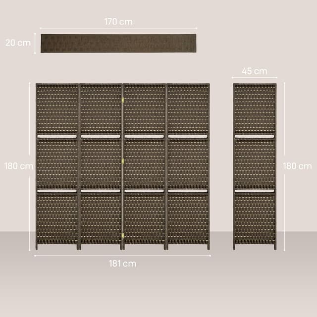 Thumbnail 6 de HOMCOM Paravent intérieur à 4 panneaux avec 2 étagères (bois de pin, bambou, fibres de papier tressées)