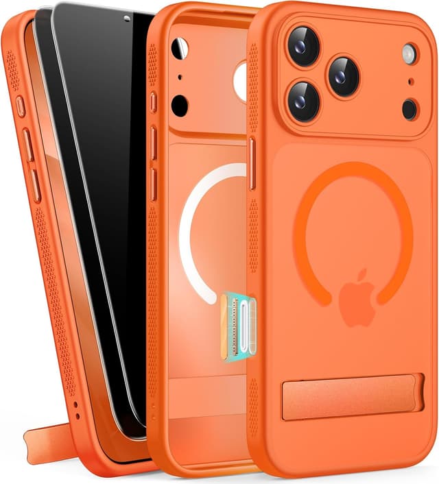 Detalle de BXYJY Magnetic Case with Stand for iPhone 17 Pro Max (Orange) + Privacy Screen Protectors + Camera Control