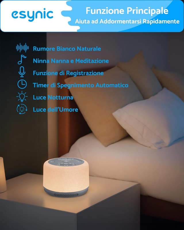 Detalle 2 de eSynic Rumore Bianco per Neonato con Luce Notturna 7 Colori, Timer e Suoni Ricaricabile