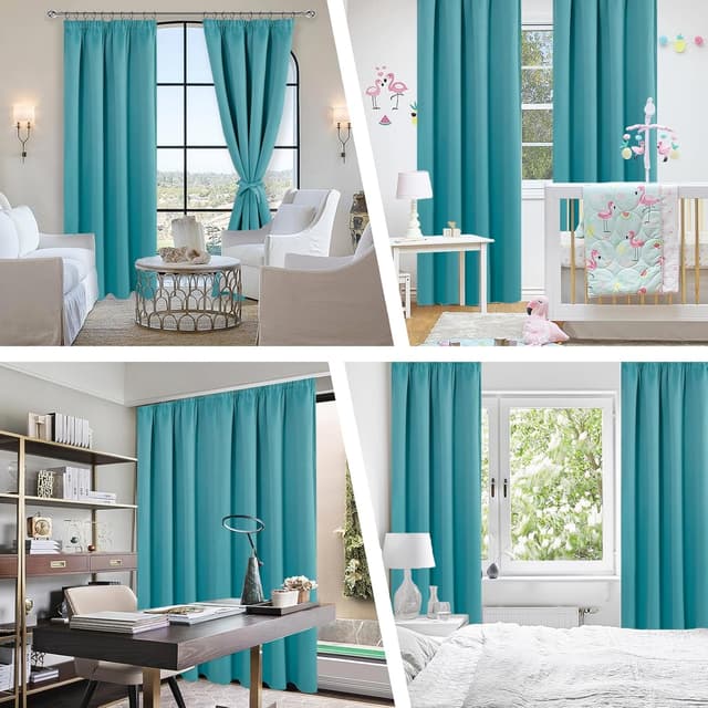 Thumbnail 6 de JIUZHEN Verdunklungsvorhänge mit Kräuselband, Thermovorhang blickdicht (Türkis) – 2er-Set, H200 × B140 cm