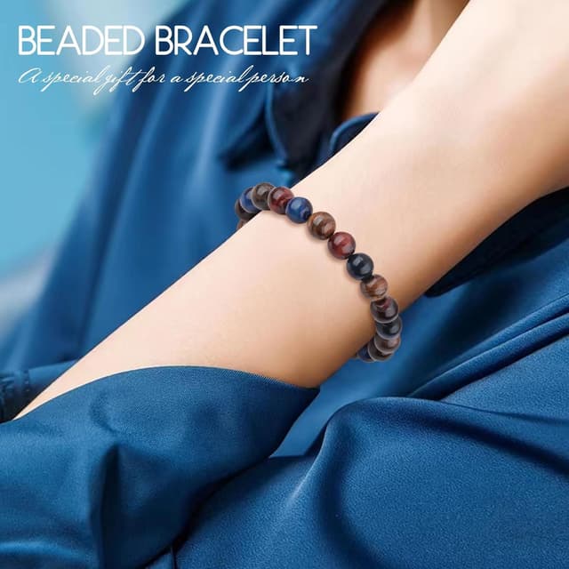 Detalle de Tigerauge Armband aus echtem Naturstein mit 10-mm-Perlen – verstellbar, elastisch, unisex