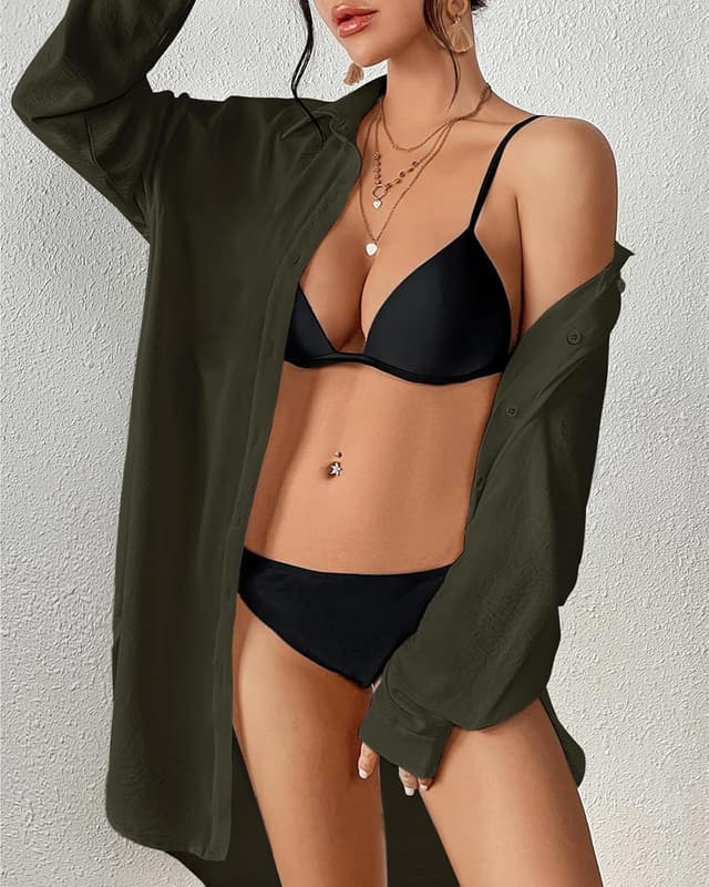 Detalle 2 de Tanmolo Damen Strandkleid / Bikini-Überwurf mit V-Ausschnitt – Polyester Strandponcho