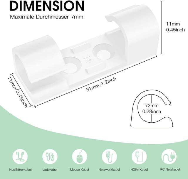 Detalle 2 de AGPTEK 30PCS Clips Câbles adhésifs 0,7 cm