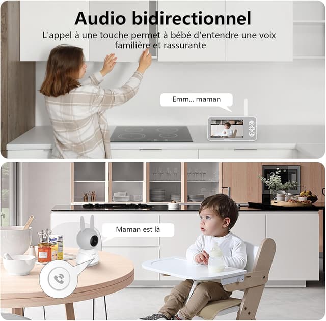 Detalle de wansview Babyphone mit Kamera (2,4/5 GHz WLAN, 5 Zoll, 1080P, 940 nm IR) inkl. App & automatischer Verfolgung