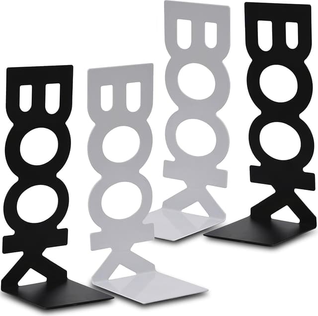 Detalle de BUCOMTU fermalibri per mensole in metallo (2 paia, bianco e nero) con appoggio antiscivolo