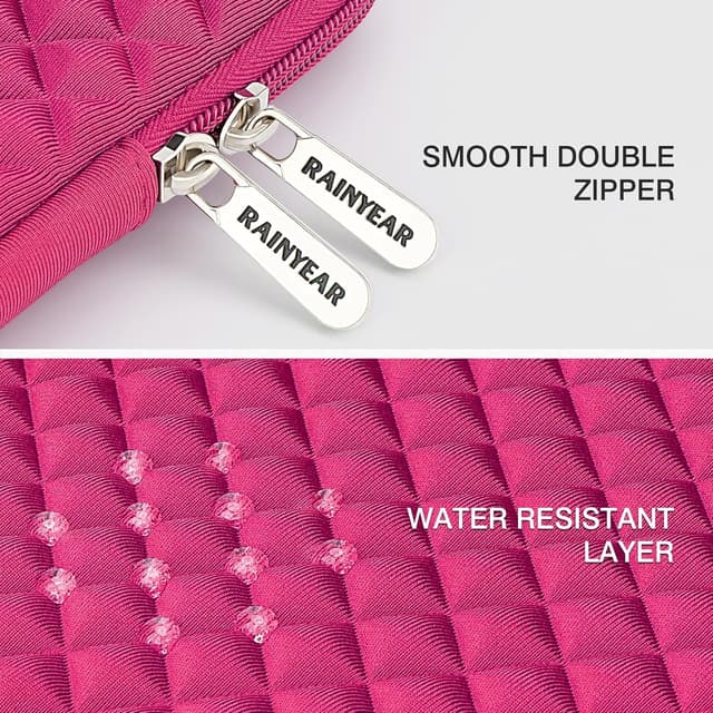 Detalle 2 de RAINYEAR 11–13 Inch Laptop Sleeve with Diamond Foam Protection (Deep Pink) for 13" MacBook Air/Pro and 11–11.6" Chromebooks