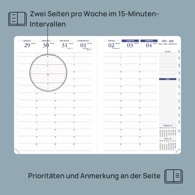 Detalle de POPRUN Terminplaner 2026 A4 auf Deutsch - Wochenplaner mit 15-Minuten-Taktung & Monatsregister. Kalender 2026 Buchkalender mit PU-Leder Softcover - Braun
POPRUN Terminplaner 2026 A4 auf Deutsch - Wochen…