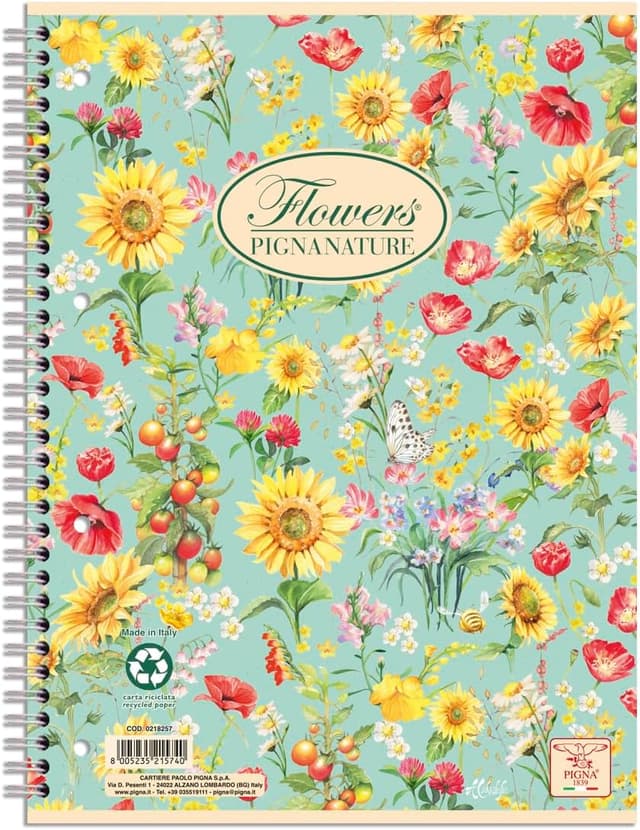 Detalle 2 de Carnets à spirales Pigna Nature Flowers A5 (4 trous) – lot de 5, papier recyclé 80 g
