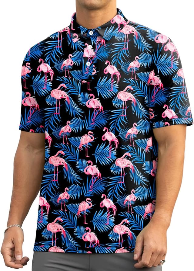 Detalle de QIXING Summer Men’s Golf Polo Shirt — moisture-wicking, quick-dry, printed short-sleeve performance polo