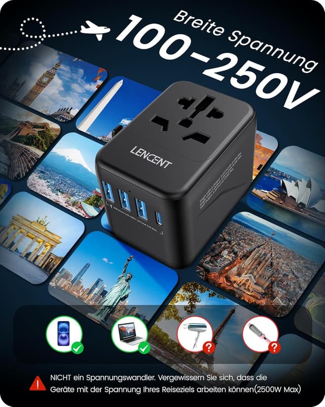 Thumbnail 6 de LENCENT Reiseadapter Weltweit
