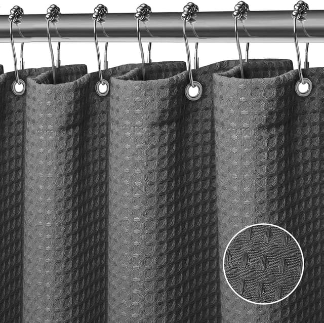 Detalle de FIISAYL rideau de douche/baignoire en polyester gaufré 183 x 198 cm gris foncé avec 12 crochets