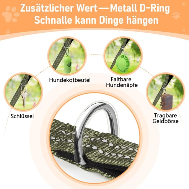 Detalle de X XBEN robuste & leichte Schleppleine (15 m) für Hunde mit Handschlaufe, reflektierendem Band und Metallhaken