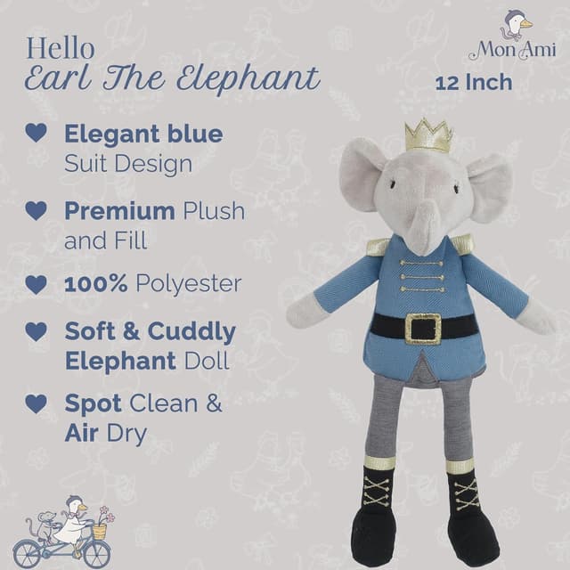 Detalle 2 de MON AMI Prince Earl 12 inch plush elephant