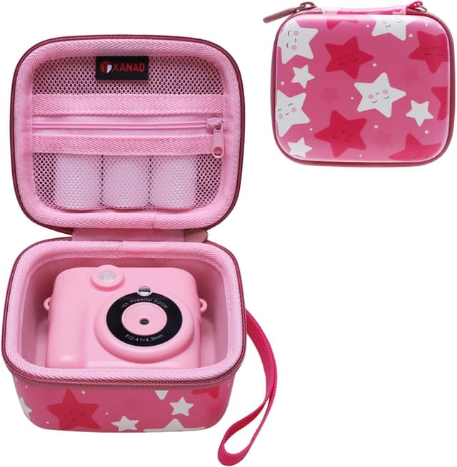 Detalle de XANAD Kinderkamera Tasche (Sofortbildkamera) – Schutzhülle mit Hartschale & weichem Innenfutter für Kinder 3–14 (Rose Star)