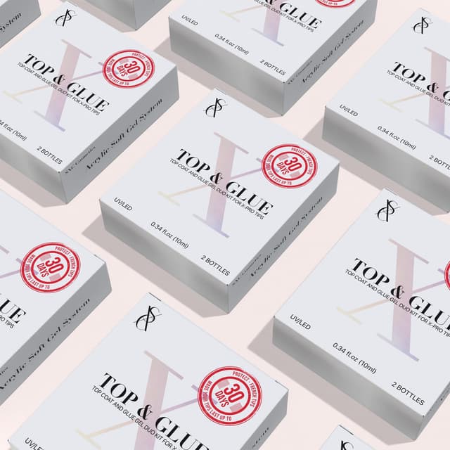 Detalle 2 de SXC Cosmetics X-Pro Tips Top Coat & Glue Gel Duo Set for French acrylic nails