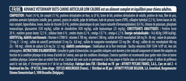 Detalle de Advance Veterinary Diets Articular Care Reduced Calorie – Croquettes pour chiens à problèmes articulaires (3 kg)