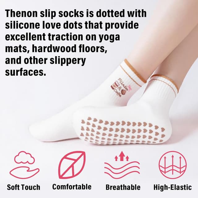 Detalle 2 de QBEJIME Pilates Socks for Women (Non-Slip Grip Yoga Socks) – 3 Pairs
