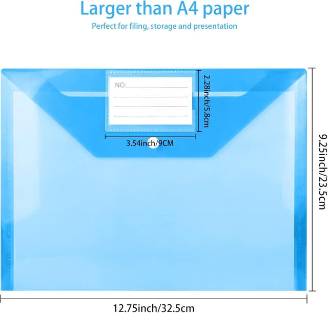 Detalle 2 de 36-Pack A4 Plastic Wallets with Popper Buttons and Label Pocket (Assorted Colours)